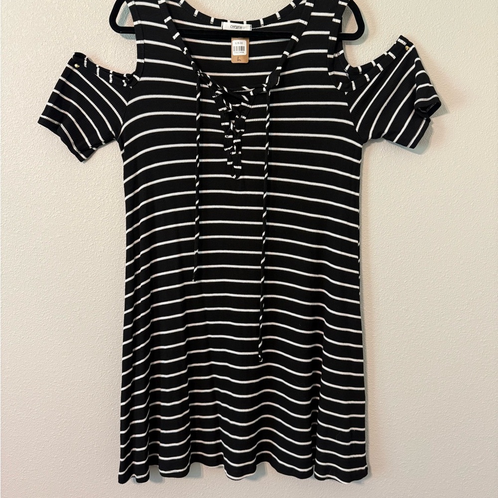 Cherish Black and White Striped Mini Dress